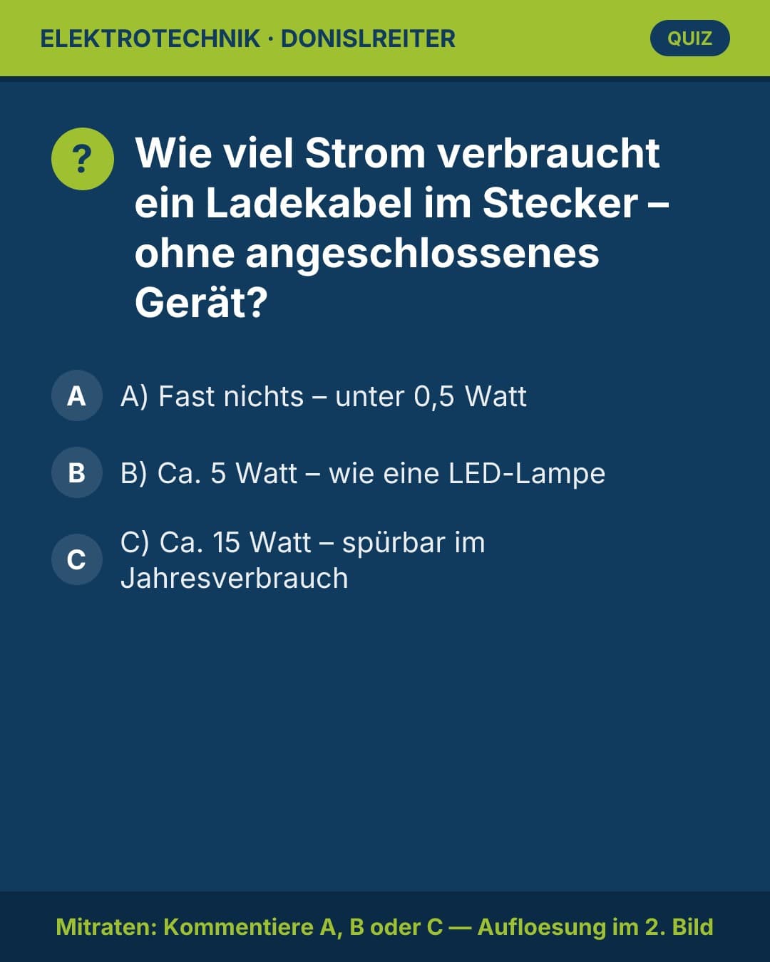 Steckdose leer, Handy weg – aber das Ladekabel steckt noch. Verbraucht es trotzdem Strom? ⚡

A) Fast nichts – unter 0,5 