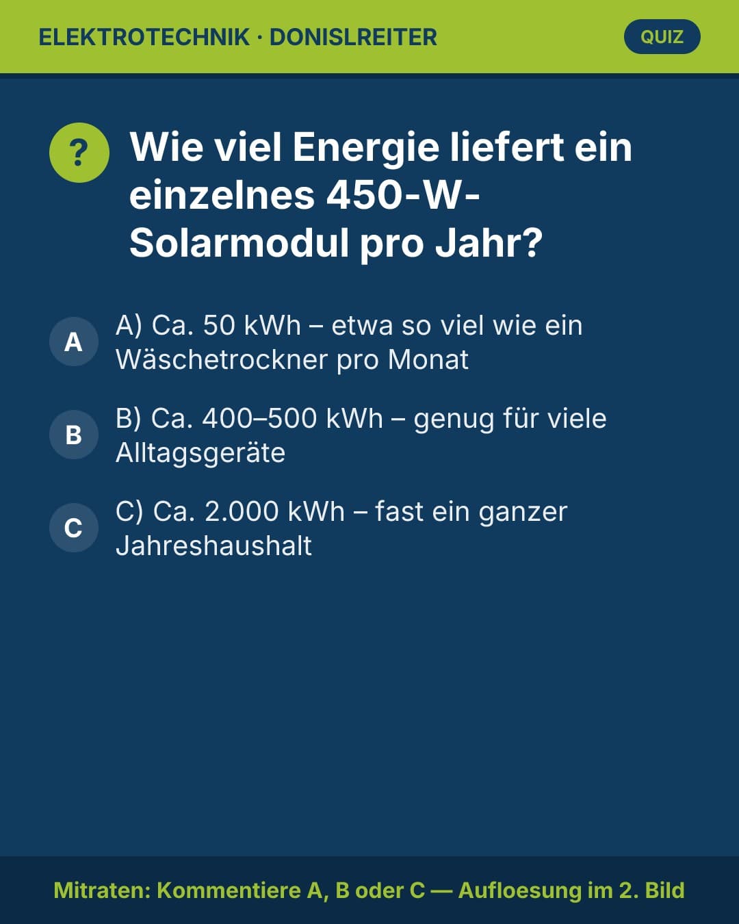 Quiz-Time! ☀️ Weißt du, wie viel Strom ein modernes 450-W-Solarmodul wirklich im Jahr produziert?
👉 Kommentiere einfac
