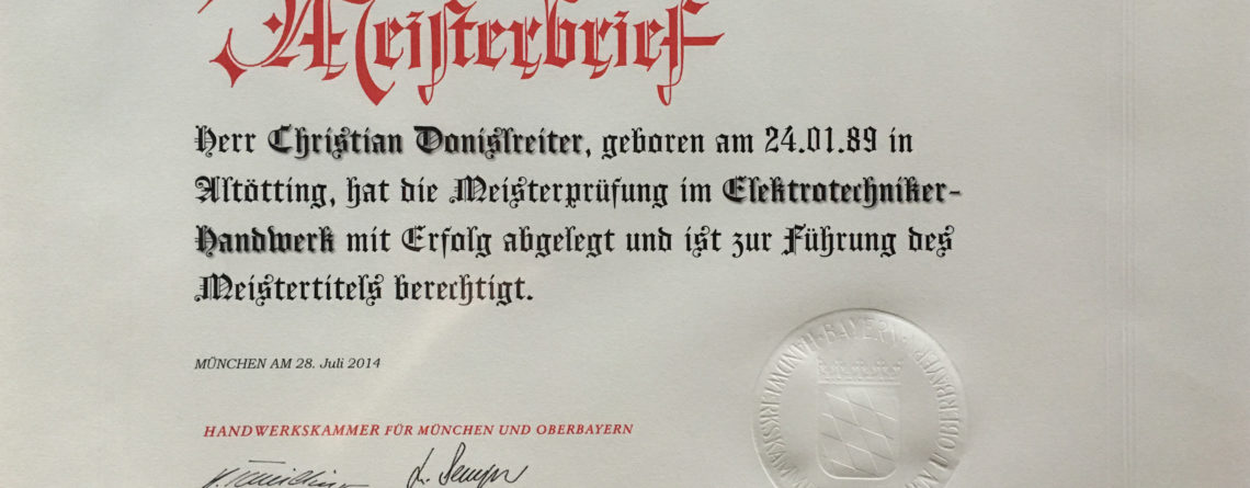 Meisterbrief Donislreiter