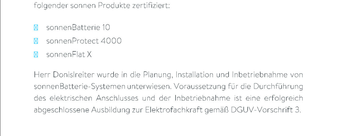 Sonnen Zertifikat 2020